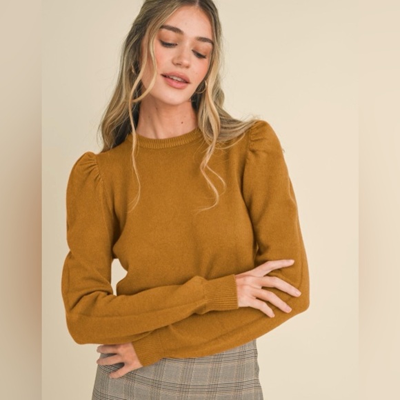 Beige Puff Sleeve Pullover Sweater - Picture 3 of 6